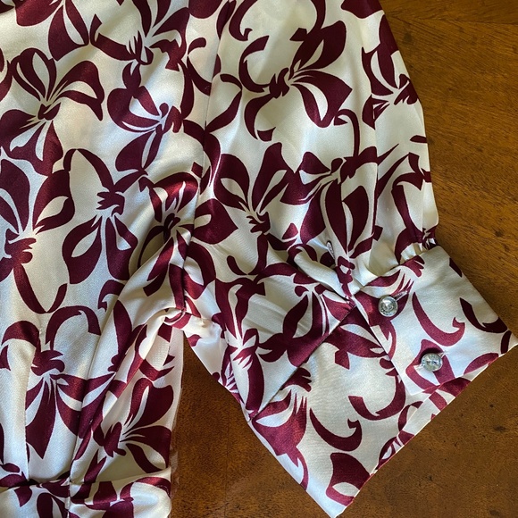 BCBGMaxAzria top short puff sleeve silky printed keyhole pullover Small - Picture 13 of 16